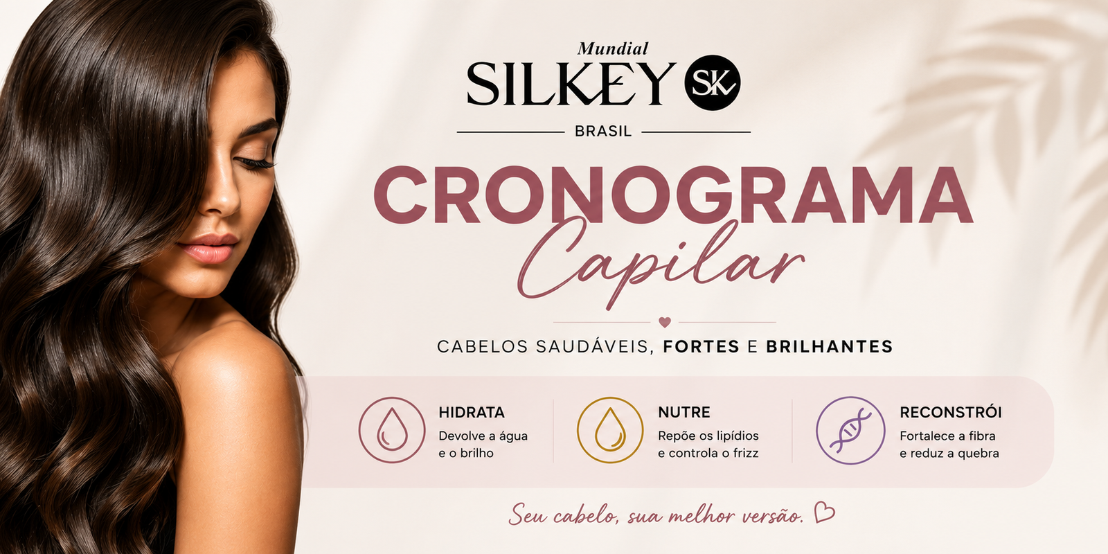 Cronograma capilar com etapas de hidratação, nutrição e reconstrução